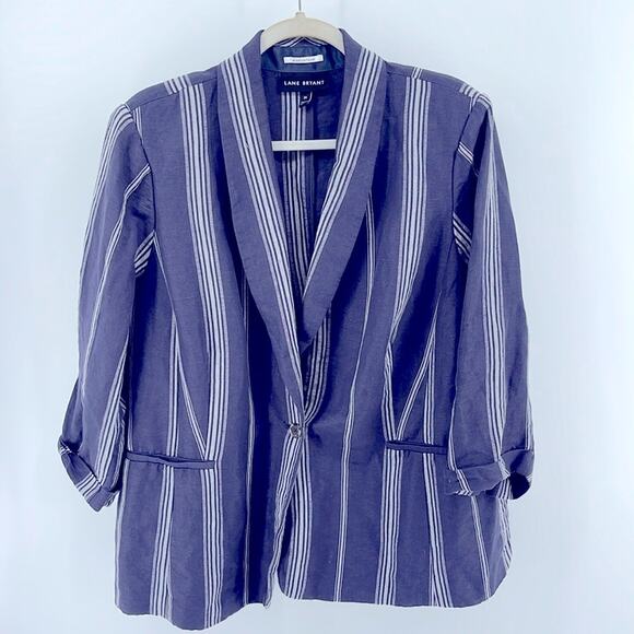 Lane Bryant The Bryant Blazer linen blend striped single button blazer sz 20 - Picture 1 of 6